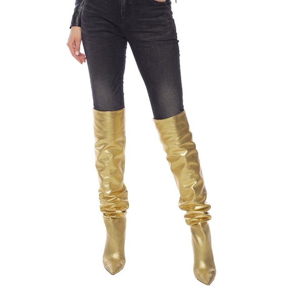 Saint Laurent Gold Over the Knee Boots - Picture 1 of 8